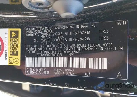 2015 Toyota Highlander Le Plus V6 from USA, damaged, VIN 5TDBKRFH2FS084378